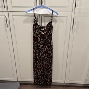 Ann Taylor Leopard Print Maxi Slip Dress in Brown and Black